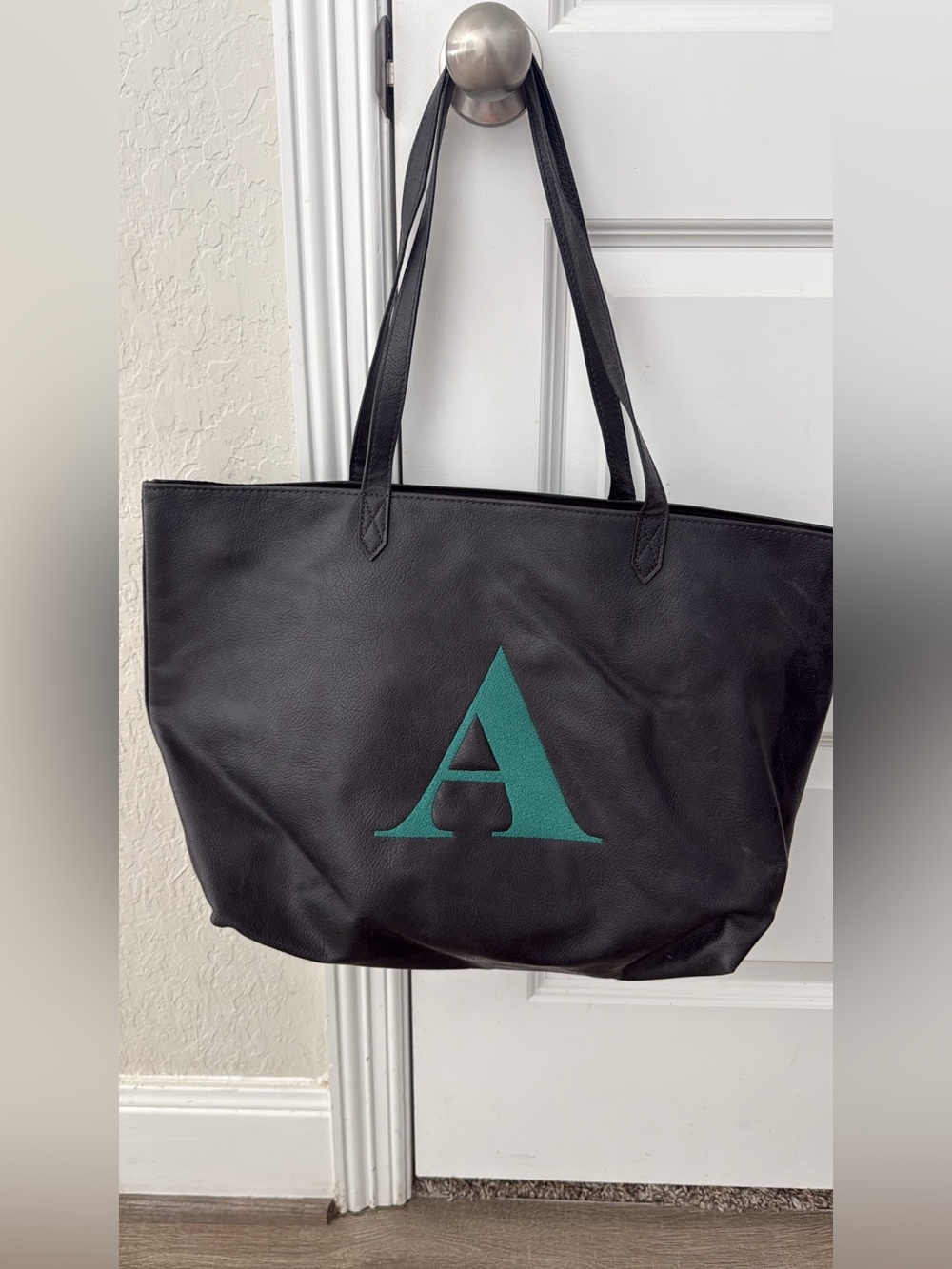 thirty-one Black Tote with Teal Letter A